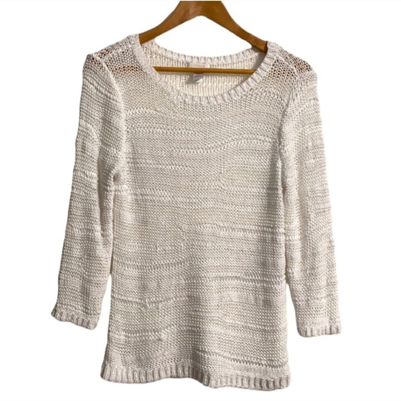 Chico’s White Loose Knit Crewneck Sweater Size 0 / Small - Picture 1 of 5
